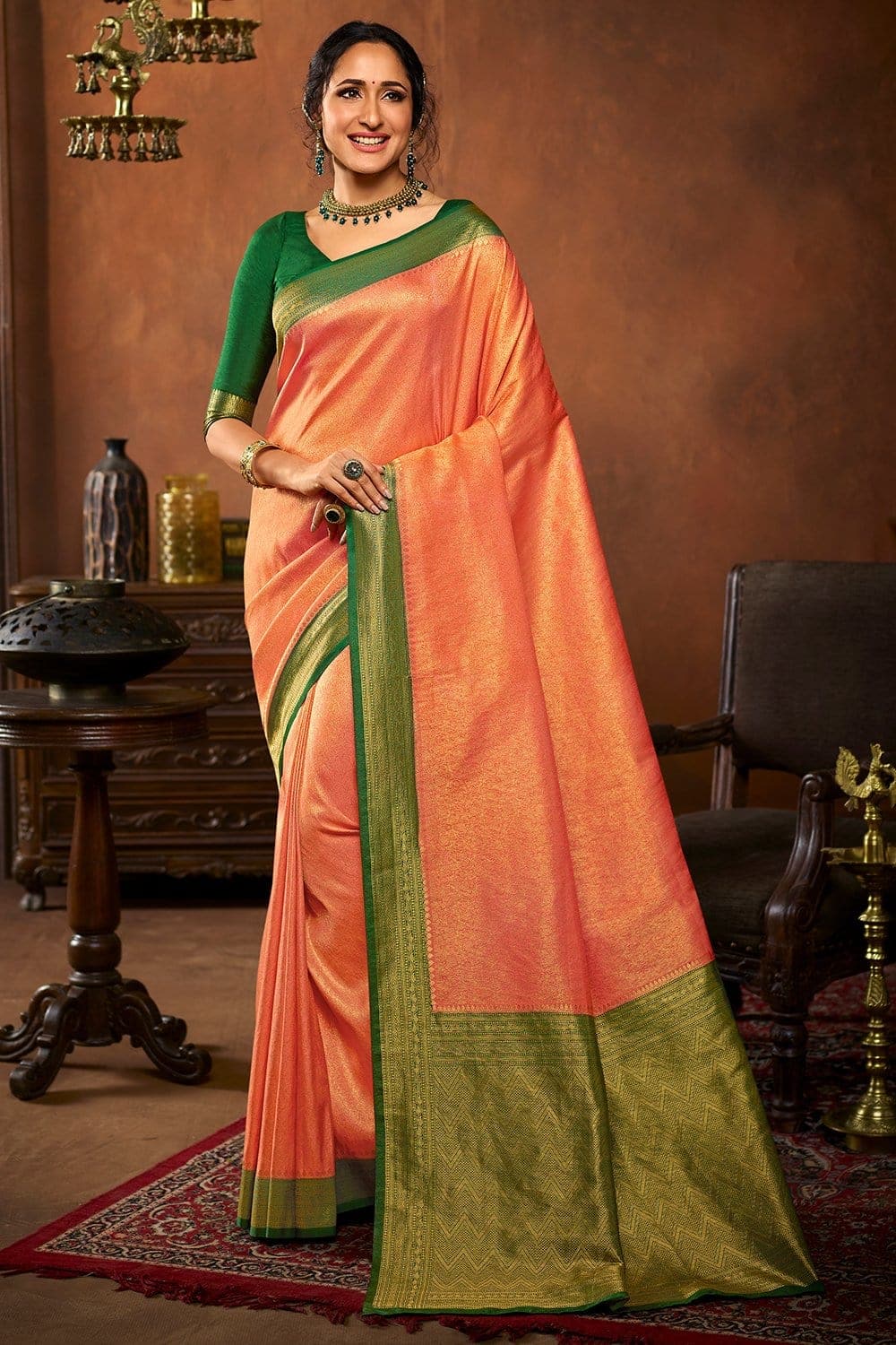 Buy Naeusa Designer Banarasi Contrast Satin Silk Saree Rani (Pink) &  Classic Green Colour with Blouse for Women Online at Best Prices in India -  JioMart.