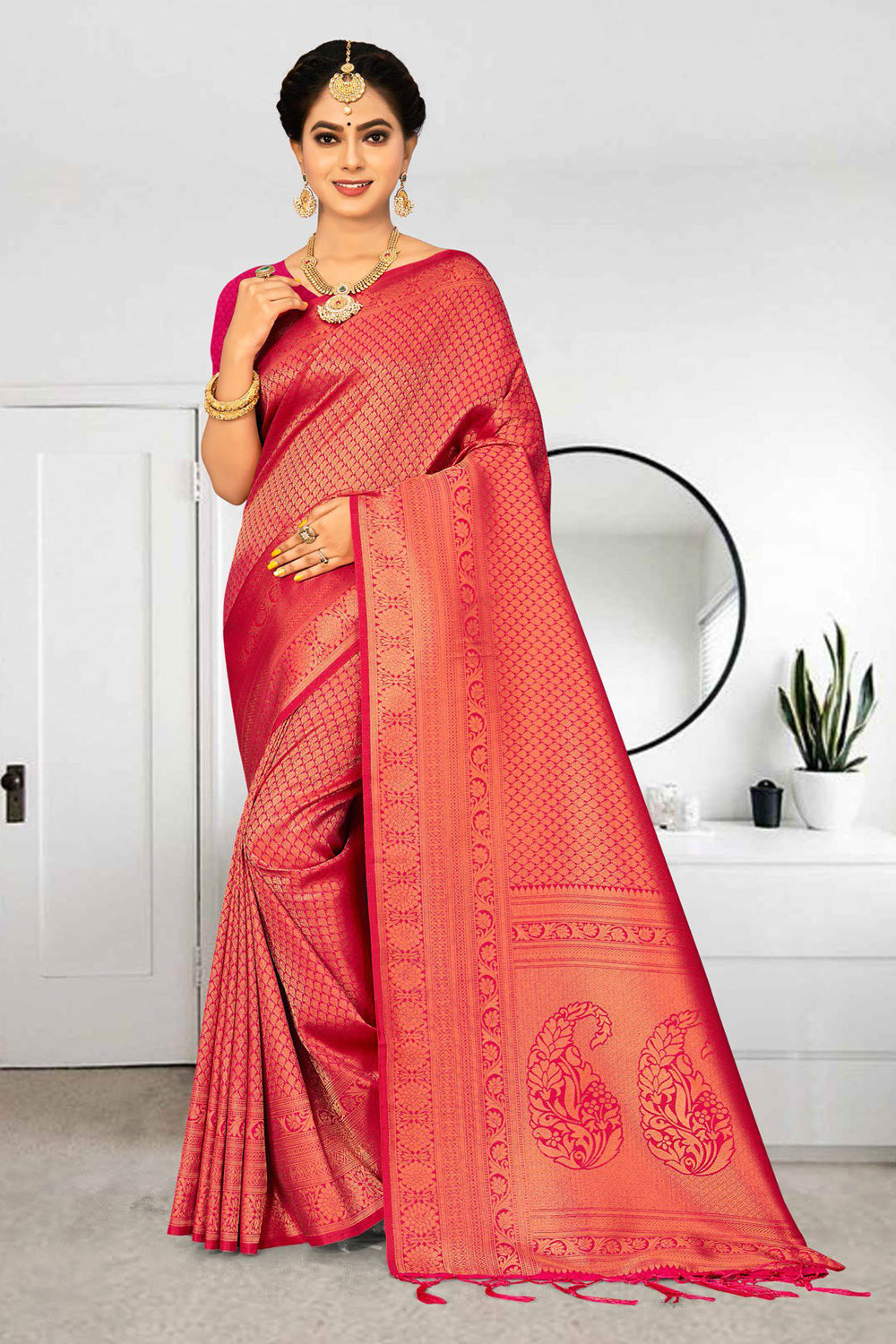 pink kanjivaram saree