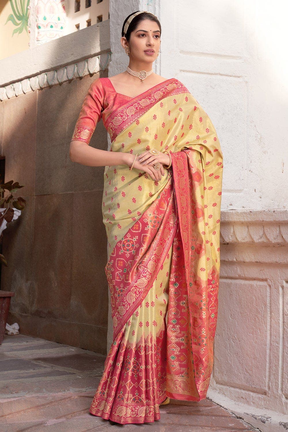 Kanjivaram Saree Pink Yellow Kanjivaram Saree saree online