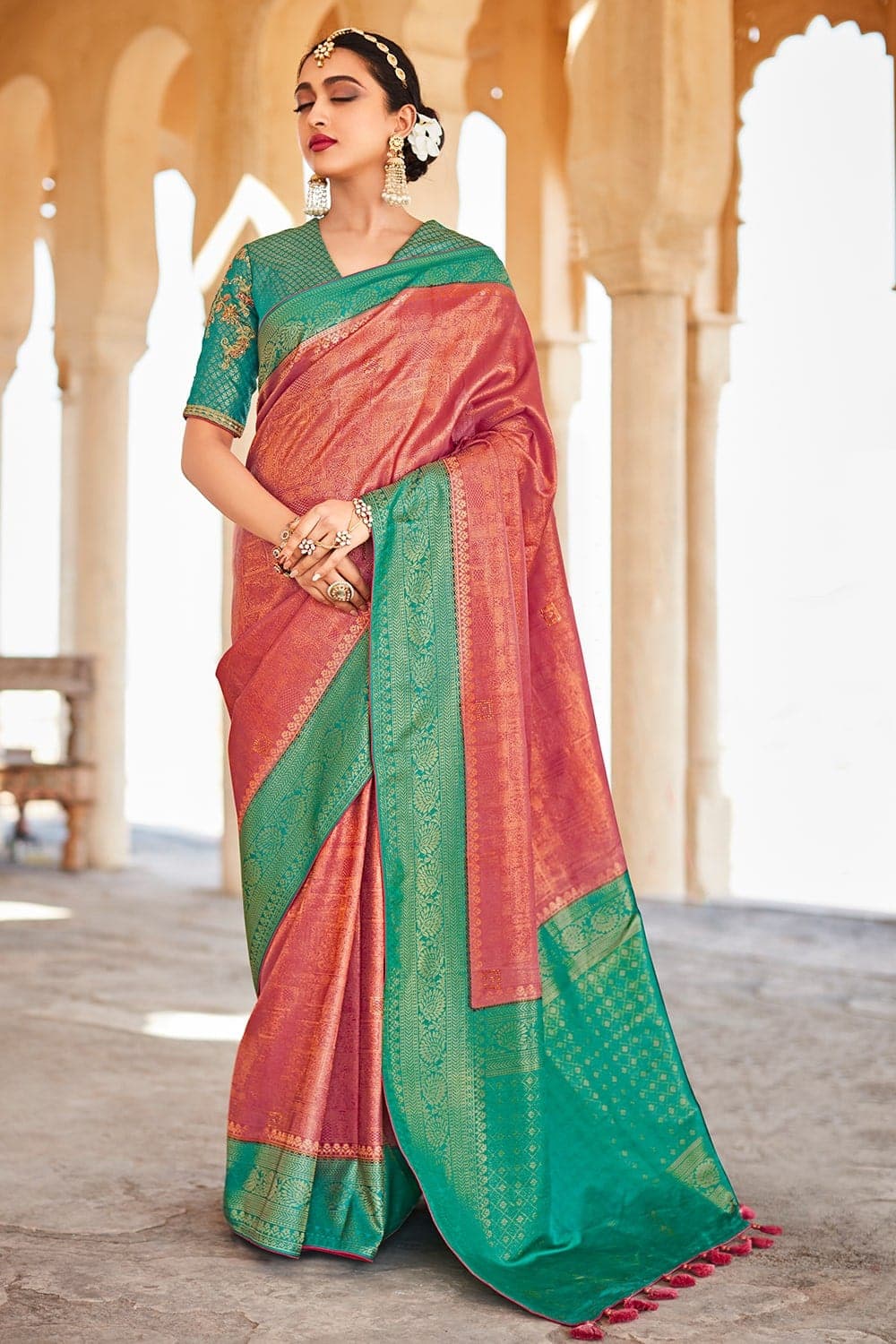 Buy the amazing Castleton Green Kanjivaram Saree online-KARAGIRI – Karagiri