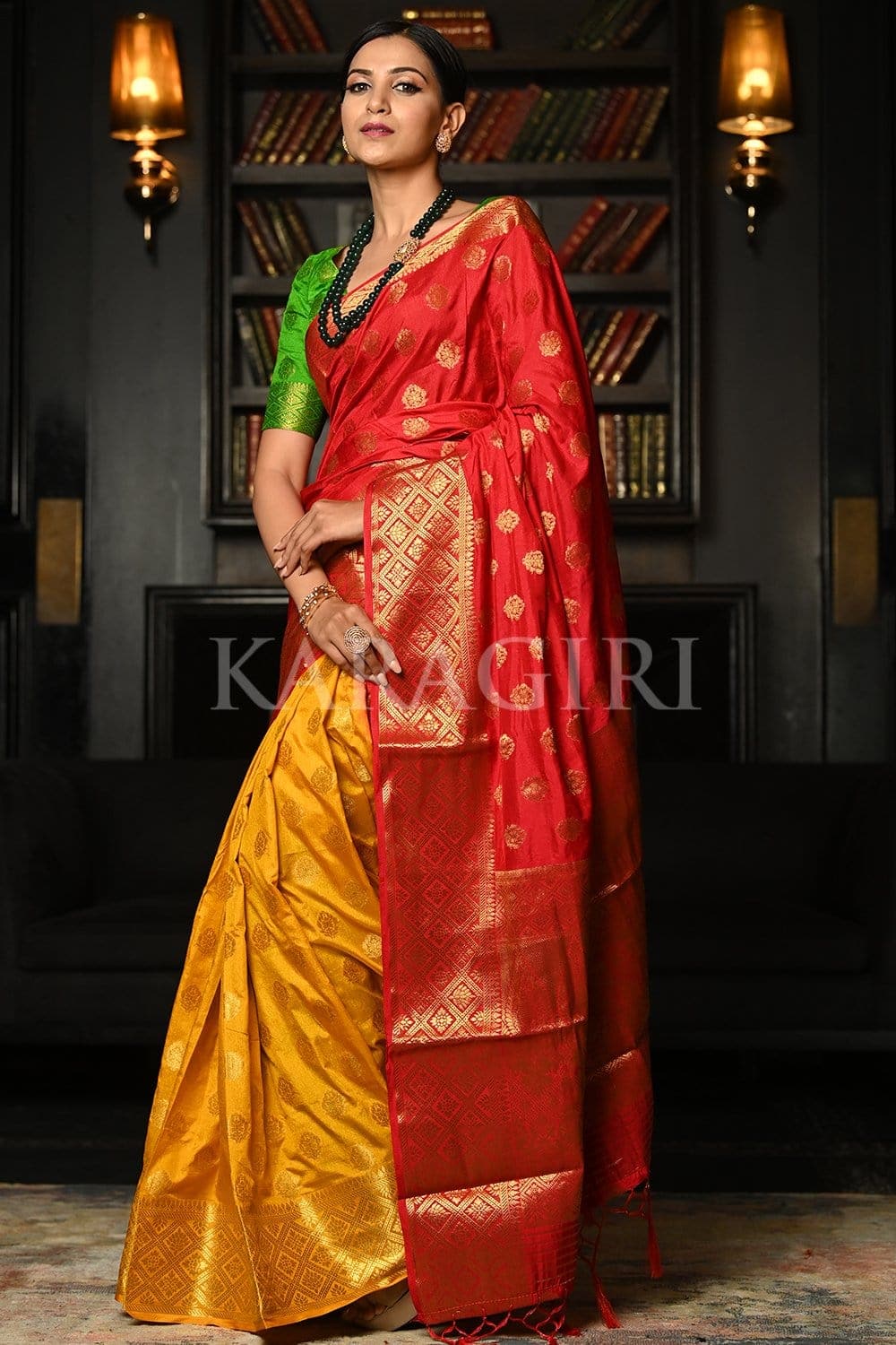 Buy the beautiful Cherry Red Woven Kanjivaram Saree - Karagiri