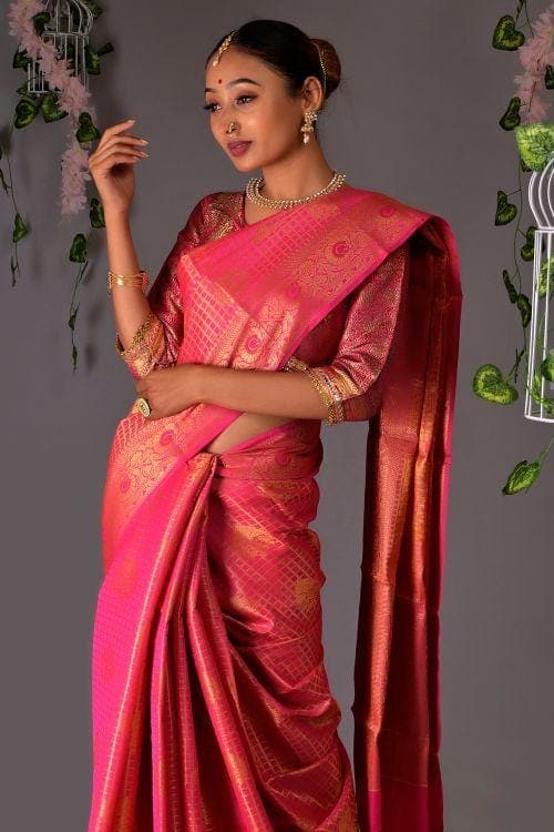 rose pink kanjivaram saree 