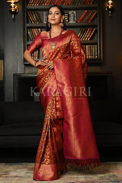 Buy Sangria Red Kanjivaram Saree online-KARAGIRI | FESTIVE SALE – Karagiri  Global