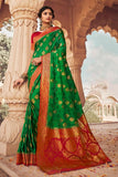 Spring Green Kanjivaram Fusion Saree