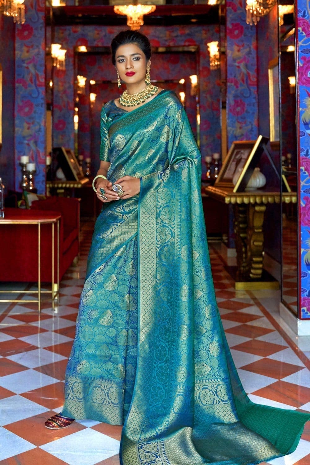 Buy ocean blue kanjivaram sari online on KARAGIRI | ON SALE – Karagiri