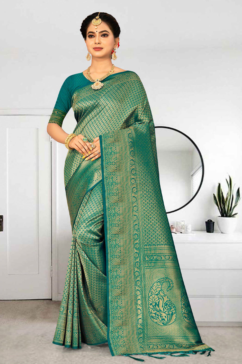 green kanjivaram saree