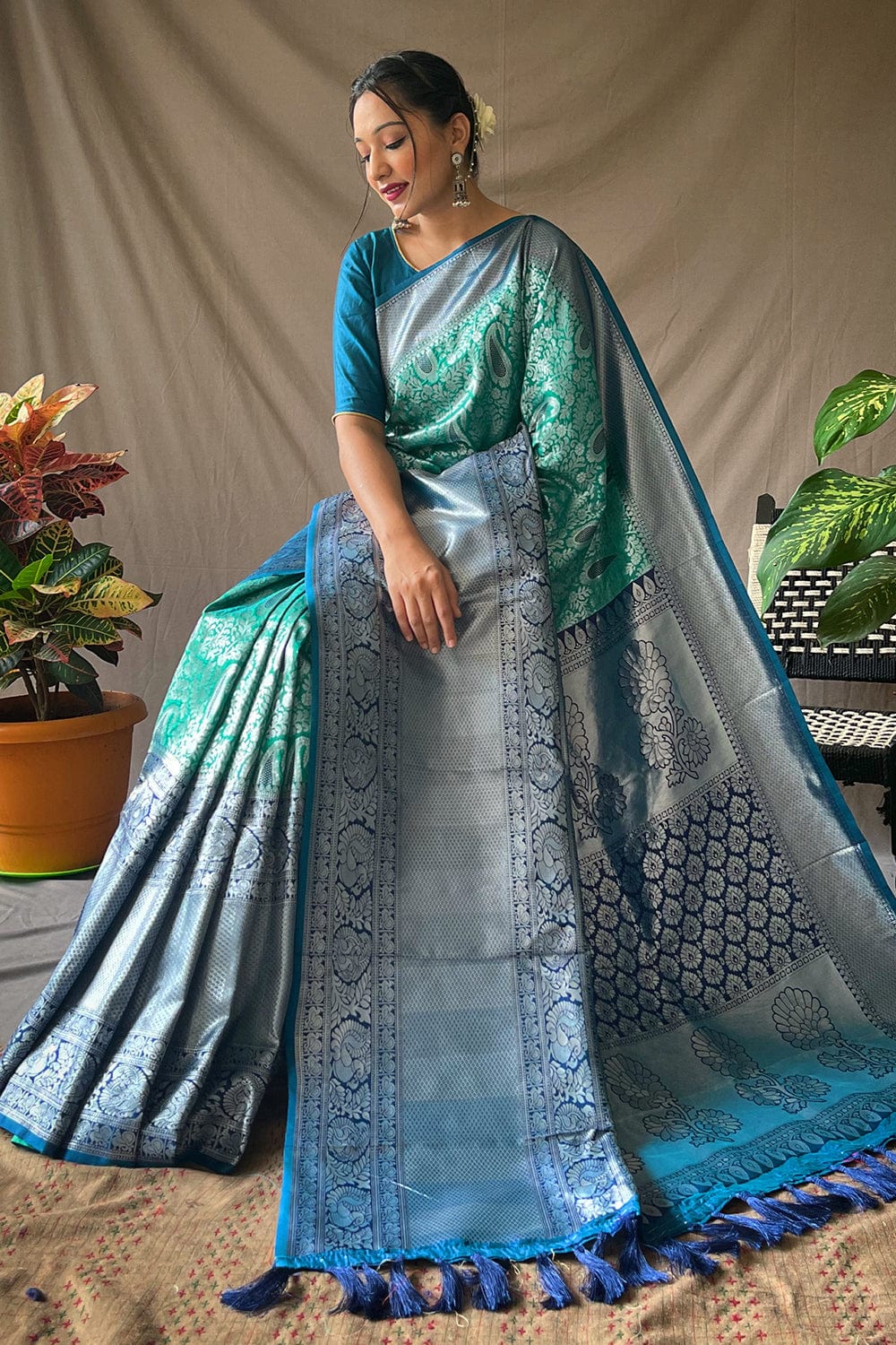 Turquoise Blue Silk Saree Design by NEITRI at Pernia's Pop Up Shop 2024