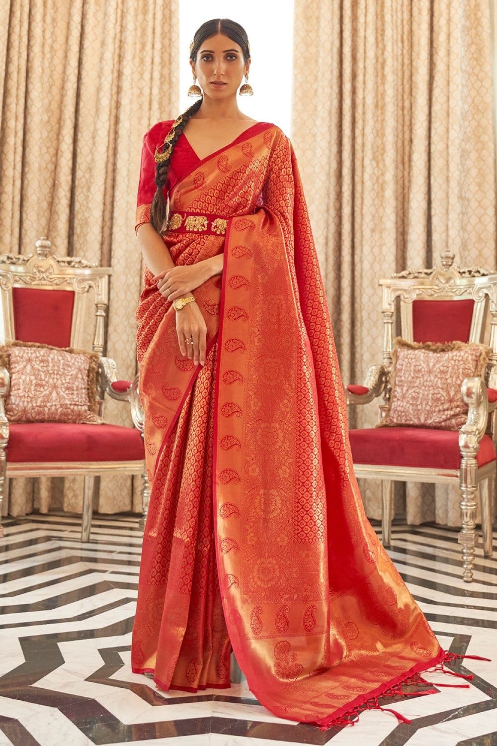 Women's Kanjivaram Kanchipuram Soft Silk Saree design golden zari With  jacquard Blouse Piece (Pink) at Rs 650 | Jewellery Set in Surat | ID:  2851671477691