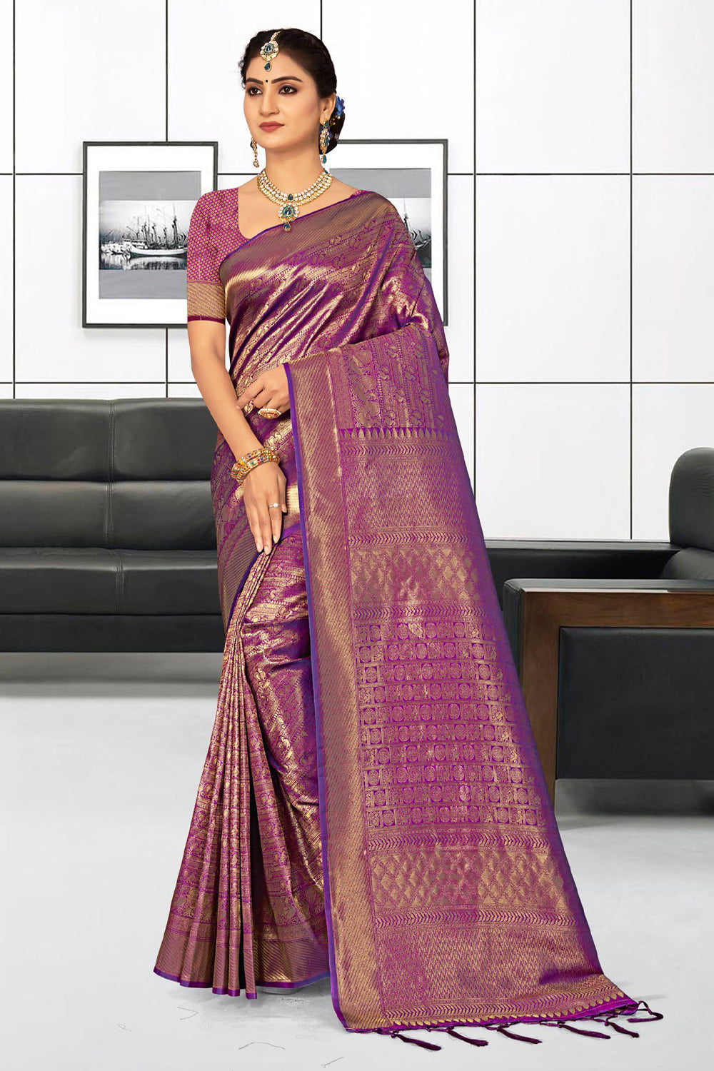 purple kanjivaram saree