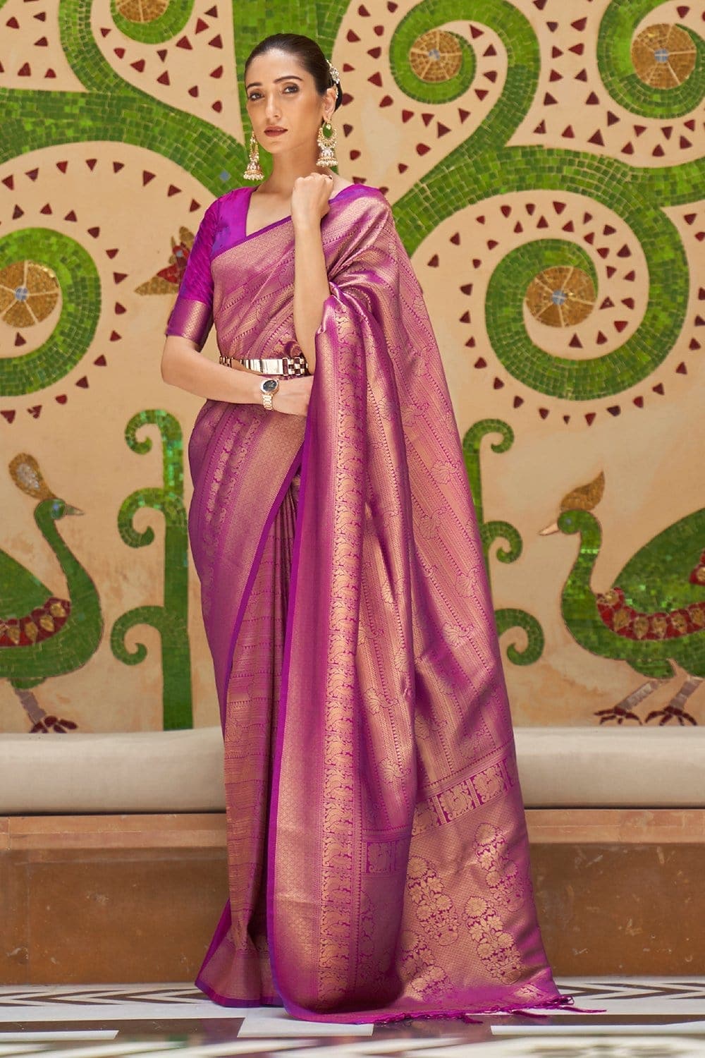Buy SGF11- Women's Kanjivaram Soft Silk Saree With Unstitched Blouse Piece  (Pink Purple) at Amazon.in