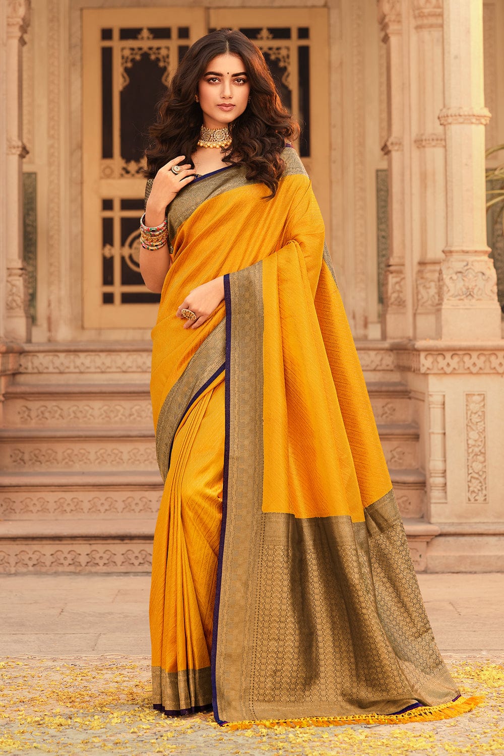 Yellow And Green Wedding Kanjivaram Silk Saree at Rs 5150 in Salem | ID:  17146547248