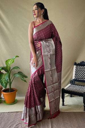 Buy Mahogany Red Lycra Saree online-KARAGIRI