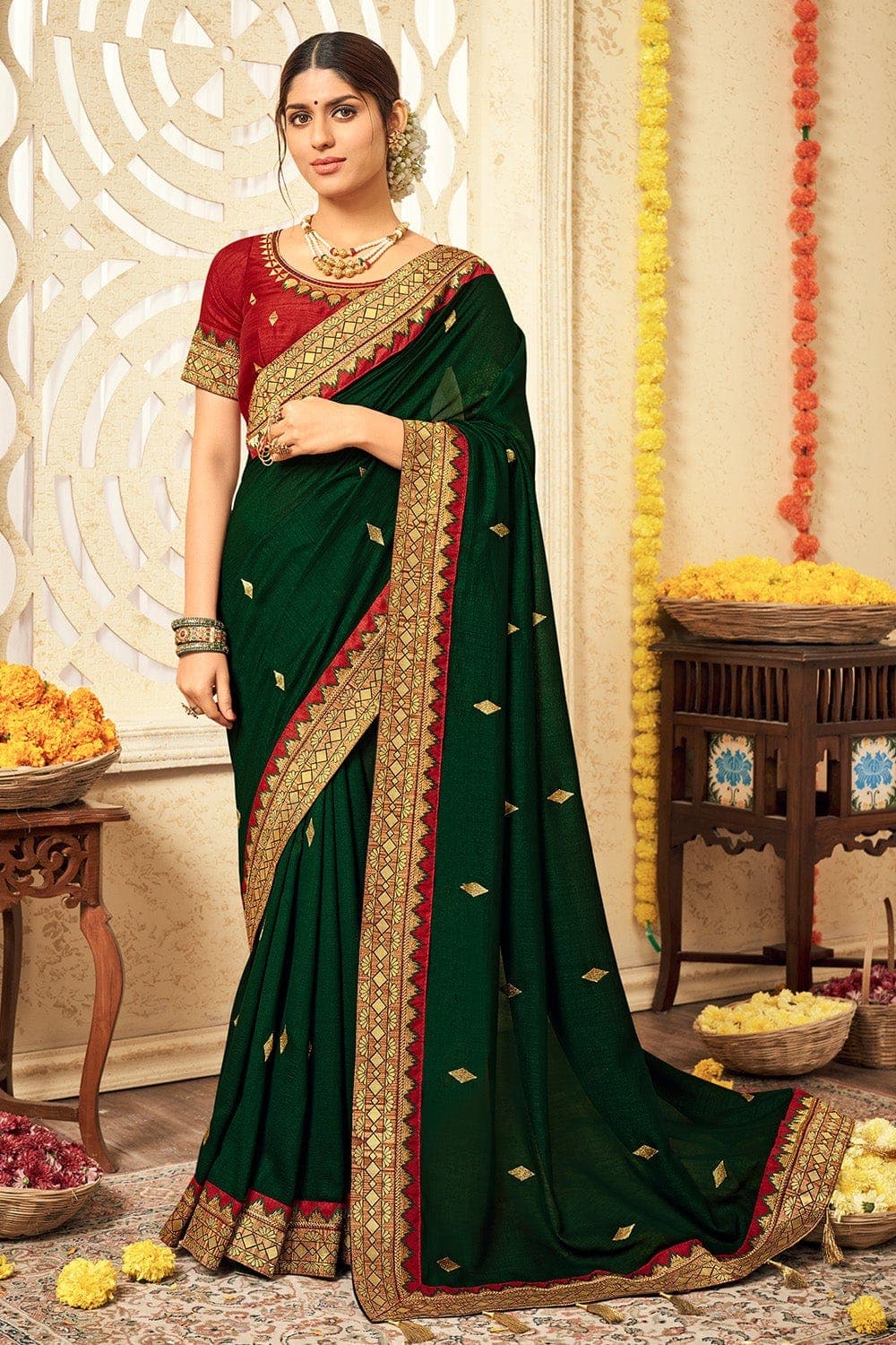 emerald green dark green bridal silk sarees
