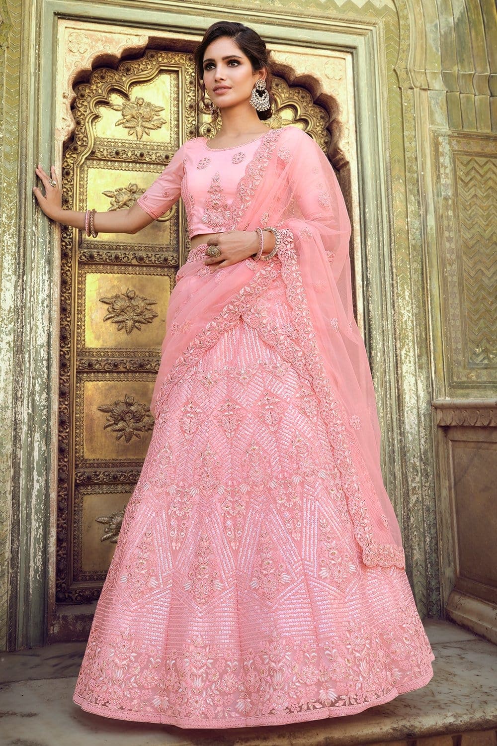 Wedding Wear Pink Lehenga Choli With Fancy Sequins Work