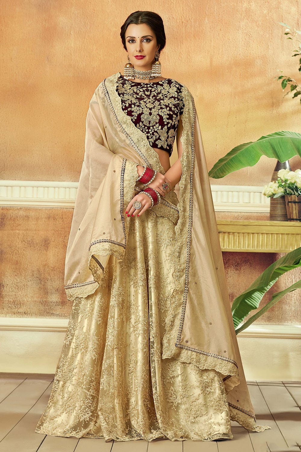 Buy Gold Georgette V Neck Tiered Lehenga Saree With Blouse For Women by  Rabani & Rakha Online at Aza Fashions.