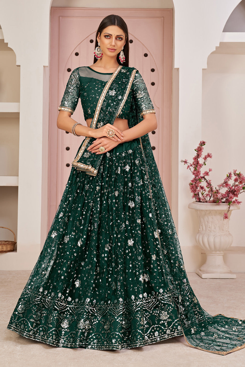 Buy Cadmium Green Designer Lehenga online-Karagiri