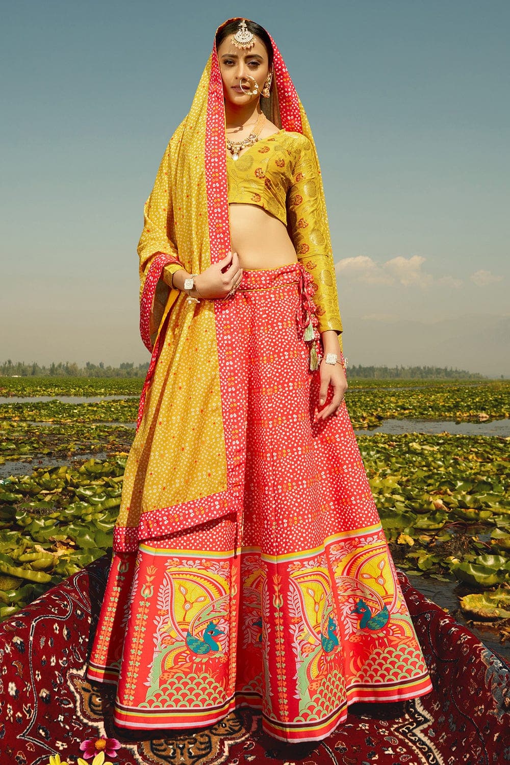 Yellow And Red Silk Bridal Lehenga Choli - Lehengas Designer Collection