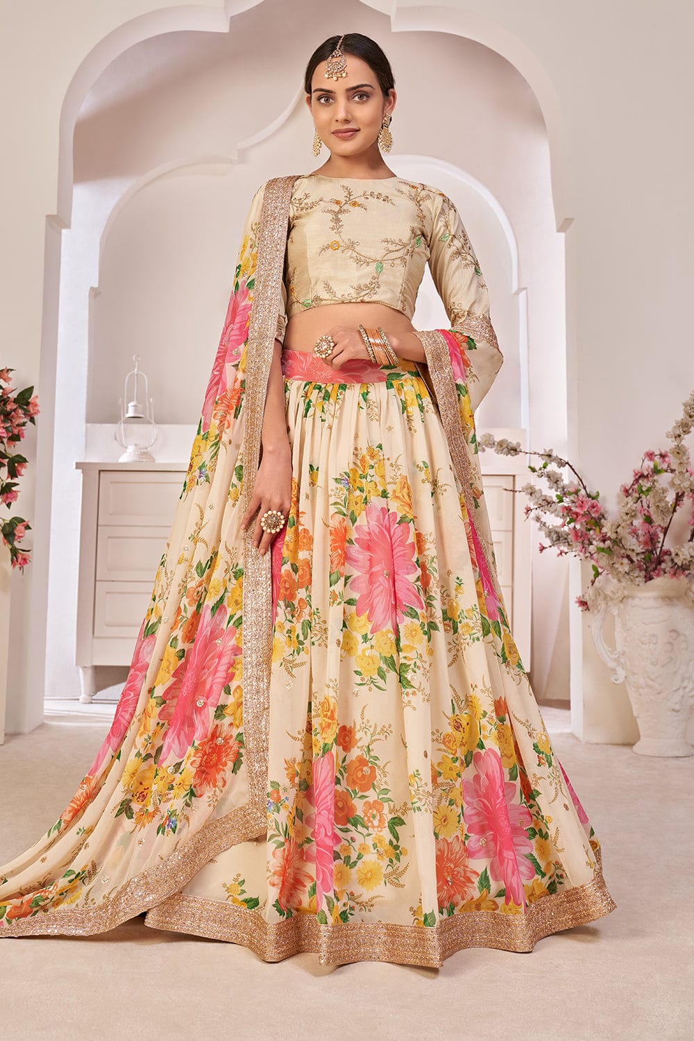 off white lehenga, cream colour lehenga