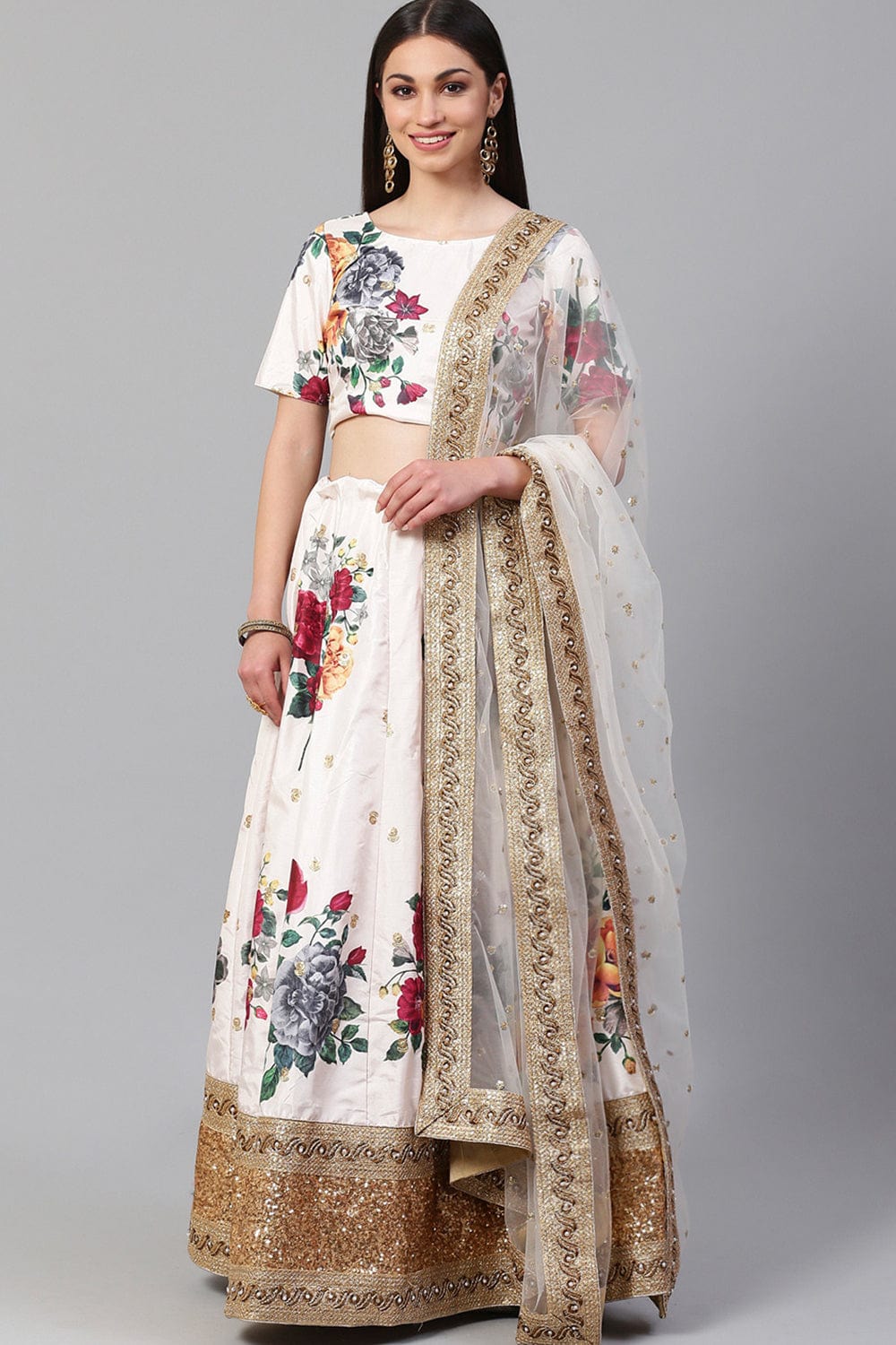 Creamy White Premium Silk Designer Bridal Lehenga Choli Online FABANZA