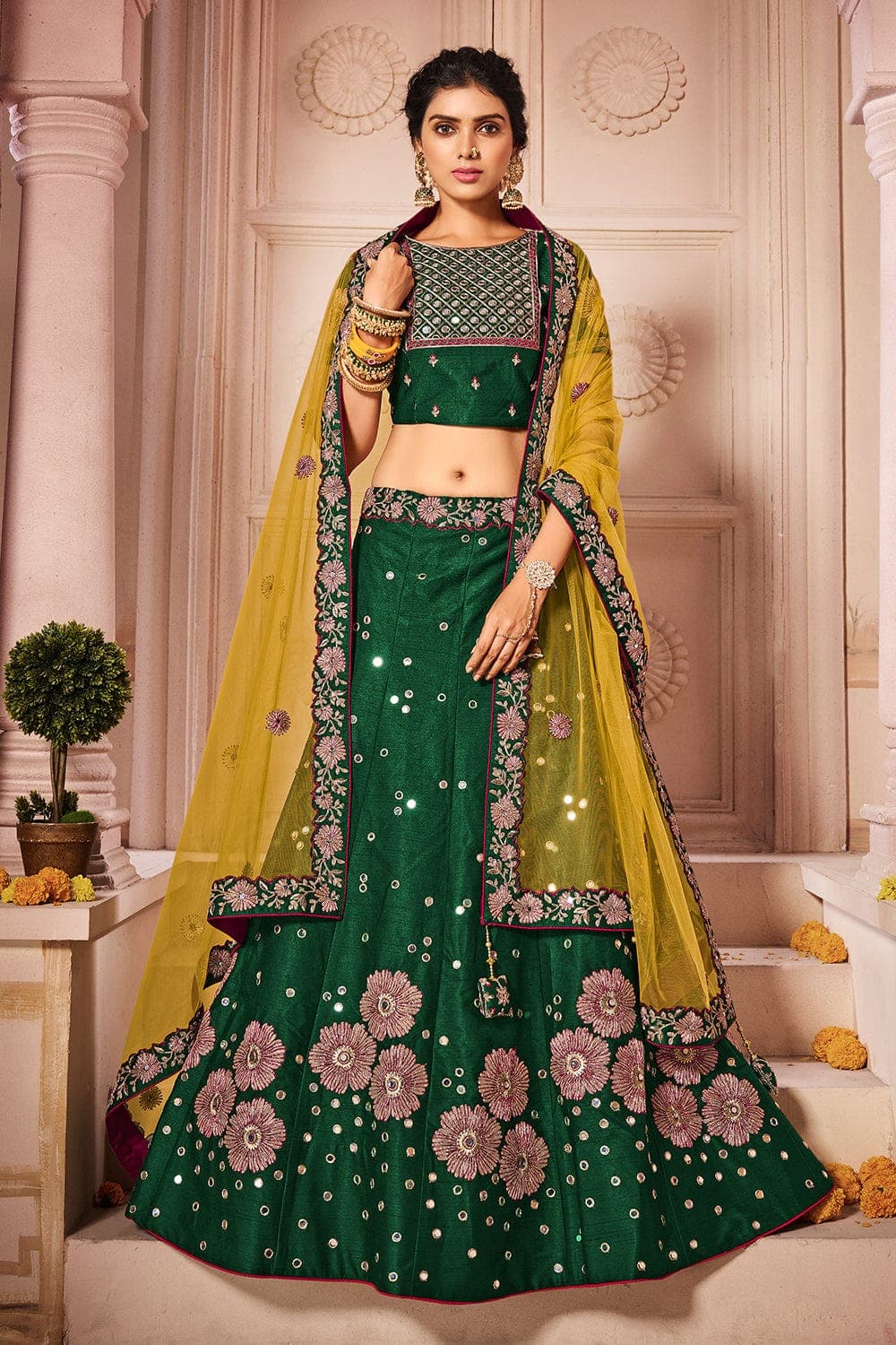 Buy Green Embroidered Lehenga At Best Price Online