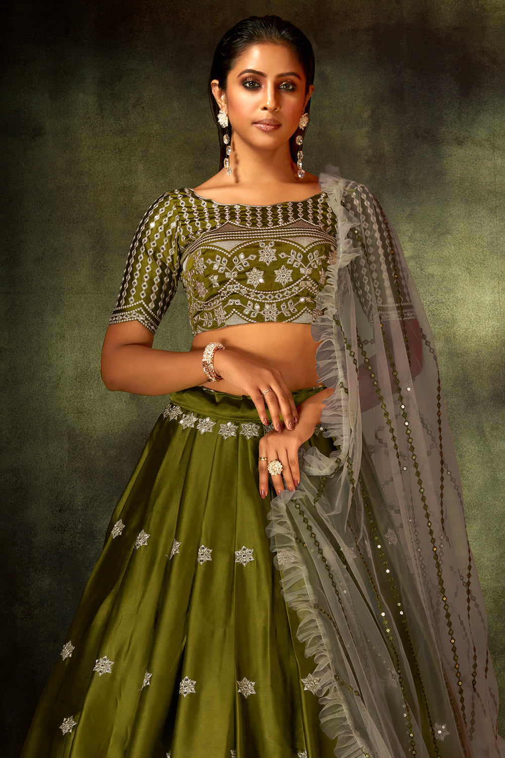 Shae by SASSAFRAS Women Green & Gold-Toned Ready to Wear Lehenga Choli -  Absolutely Desi