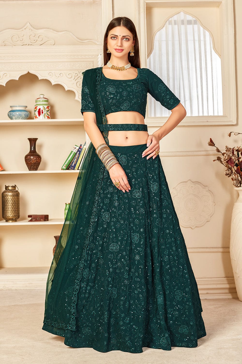 Forest Green Organza Embroidered Lehenga Set Design by Mishru at Pernia's  Pop Up Shop 2024