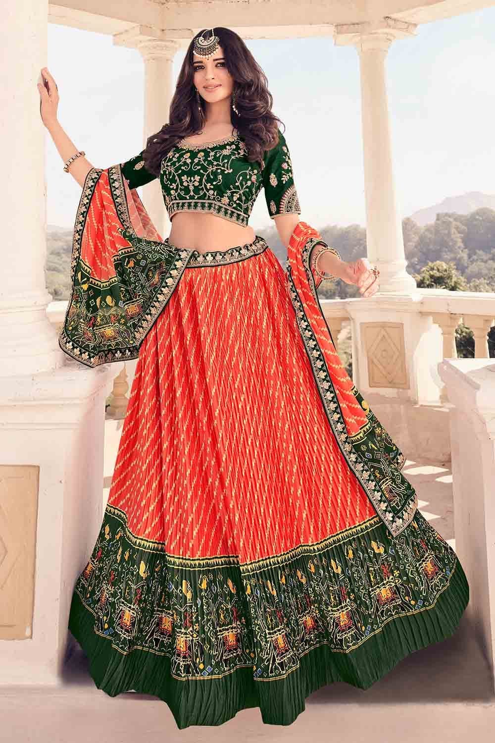 Buy HALFSAREE STUDIO Women Red and Green Zari Banarasi Silk and Zill Mill  Semi-Stitched Lehenga with Unstitched Blouse and Dupatta Online at Best  Prices in India - JioMart.