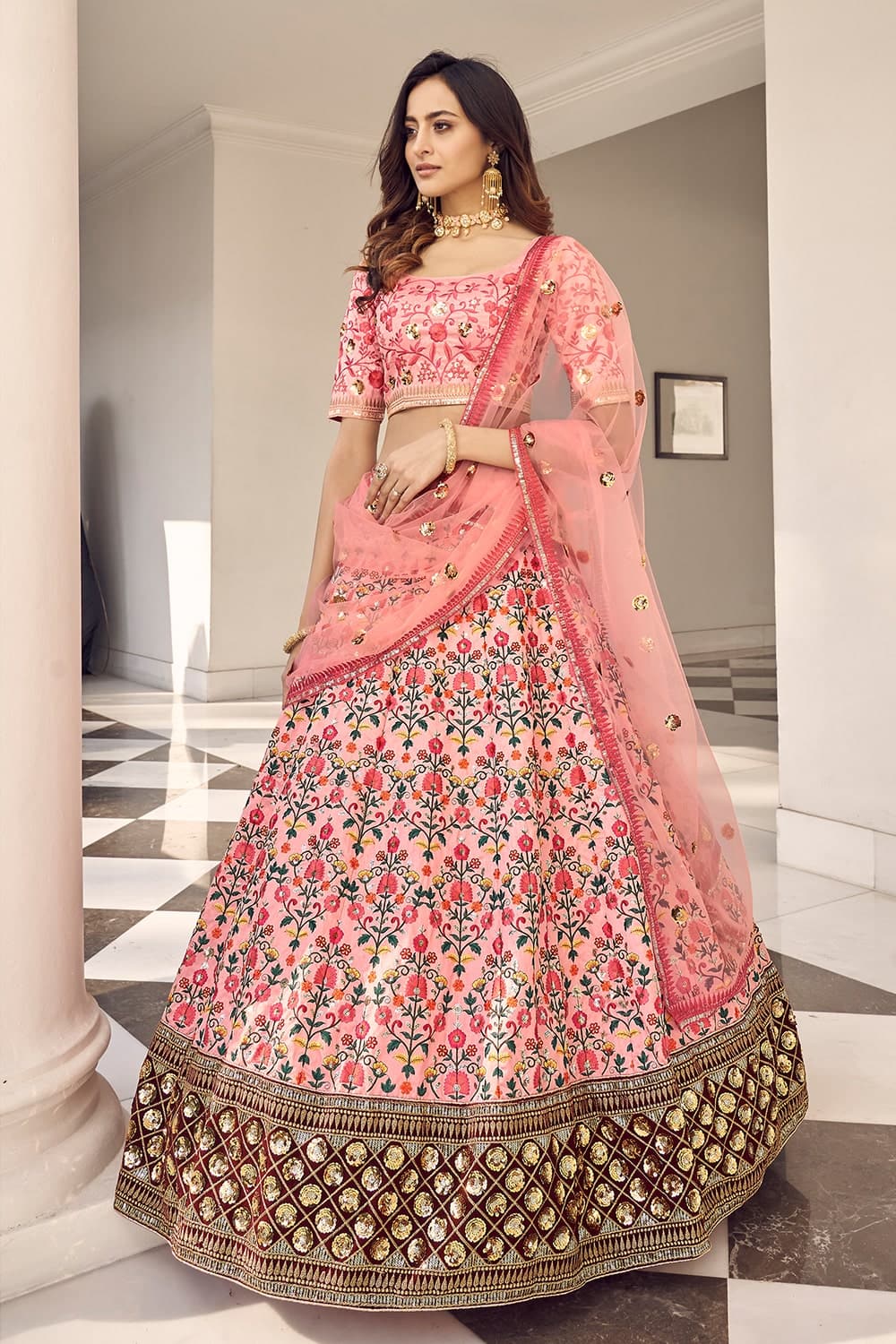 Beautiful Peach Colored Designer Lehenga Choli, Shop wedding lehenga choli  online