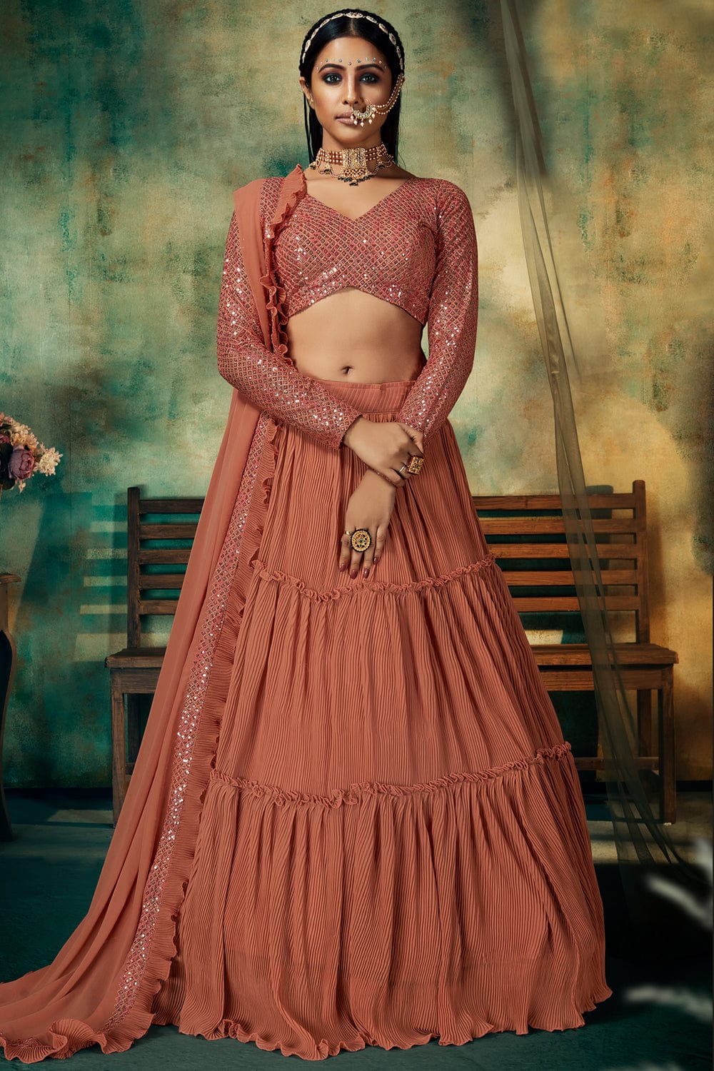 peach lehenga