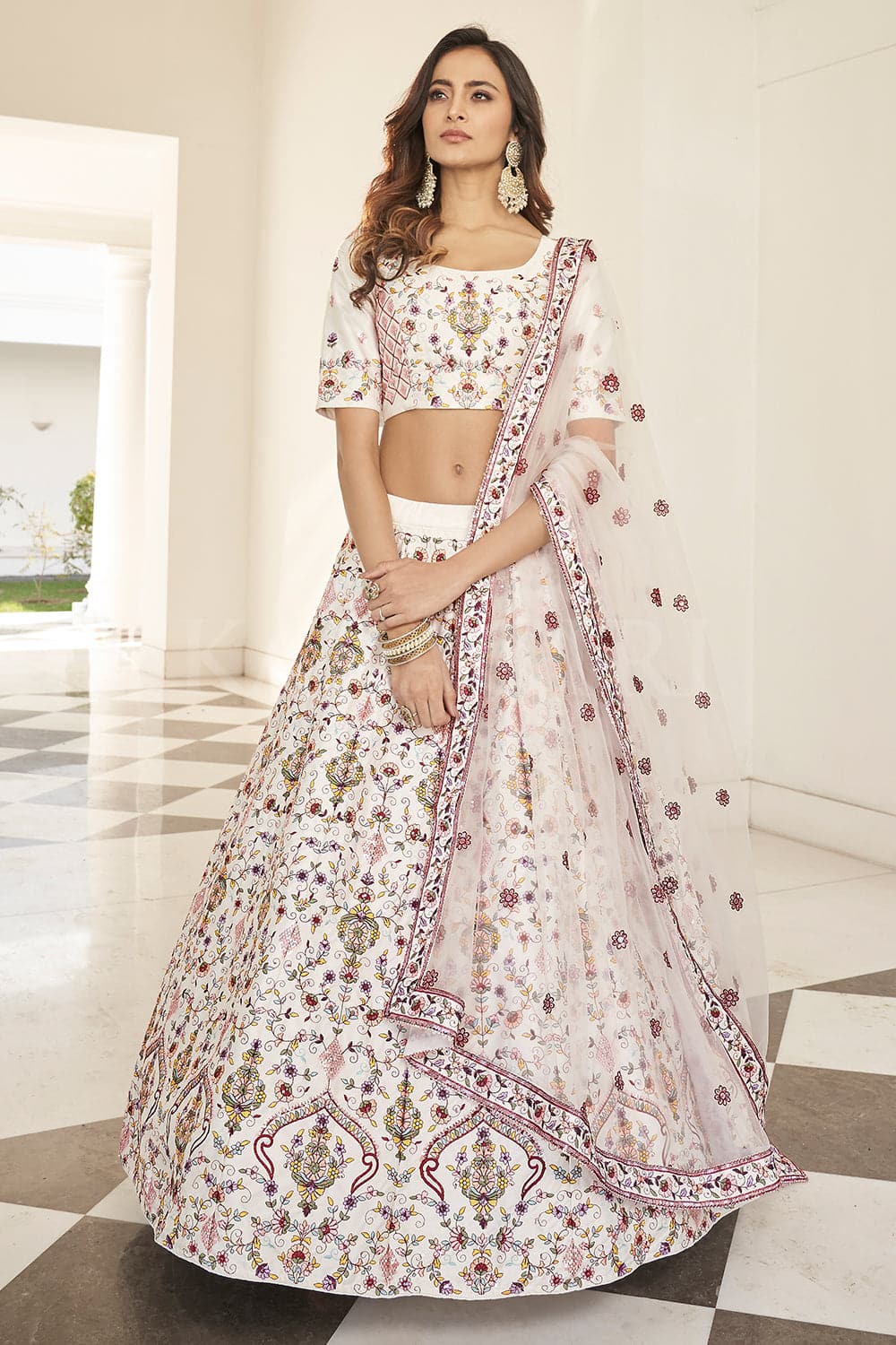 Ileana D'Cruz White Bollywood Style Lehenga Saree - jomso - 624722