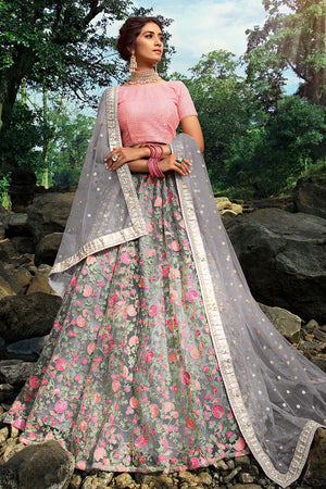 Dusty Net Thread with Sequence Embroidered Lehenga Choli Collection –  shubhkalastore.com
