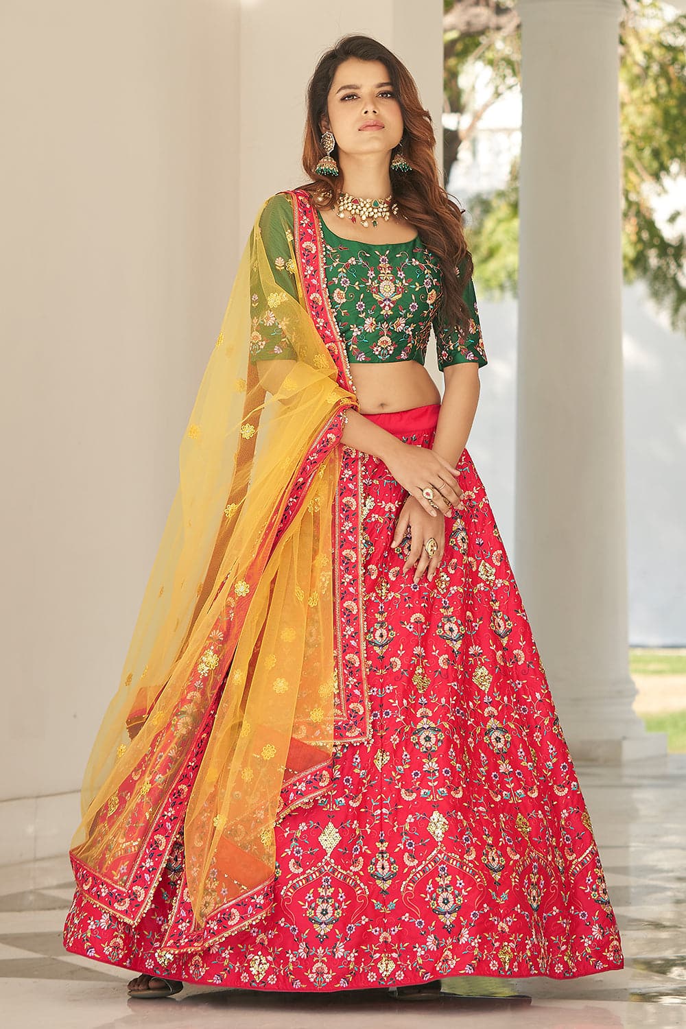 Pure Micro Velvet Wedding Wear Lehenga Saree In Red With Embroidery &  Crystals Stone Work