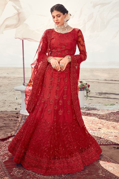 red lehenga