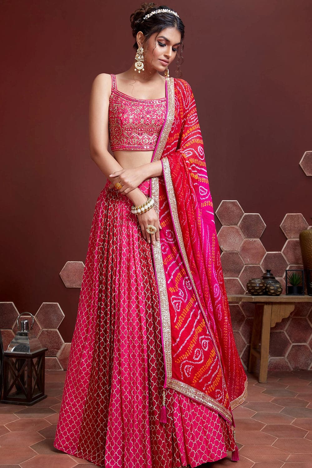 Red and Pink saree - New India Fashion