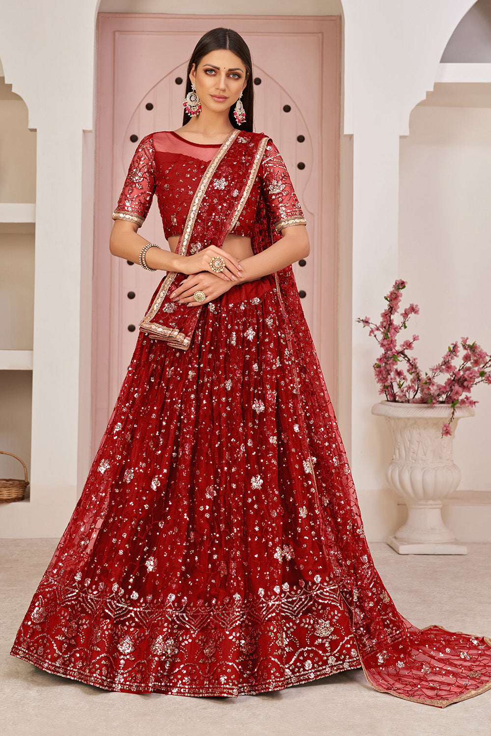 Opulent designer red lehenga saree - FABIONA - 243649