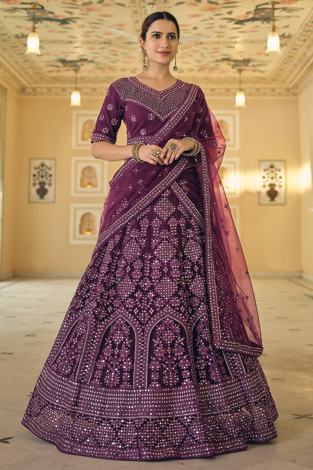 Buy Ethnic Junction Embellished Bollywood Cotton Blend Purple Sarees Online  @ Best Price In India | Flipkart.com