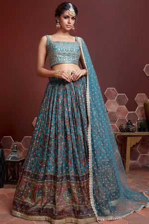 Purple And Turquoise Net Lehenga Style Saree With Blouse at Best Price in  Surat | Dani Fashion