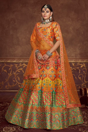 Rust Orange Silk Bridal Lehenga Choli with Handwork - Manglam Dress