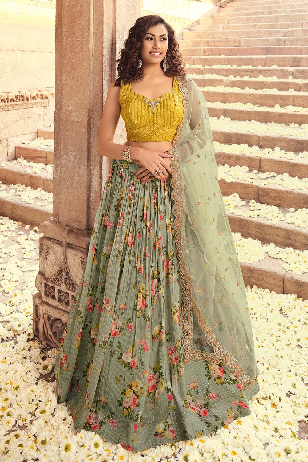 Buy FLENSIRA Stylish Light Green Embroidered Net Lehenga Choli Set With  Dupatta For Girls (11-12 Years) Online at Best Prices in India - JioMart.