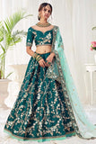 Lehenga Peacock Blue Embroidered Lehenga saree online