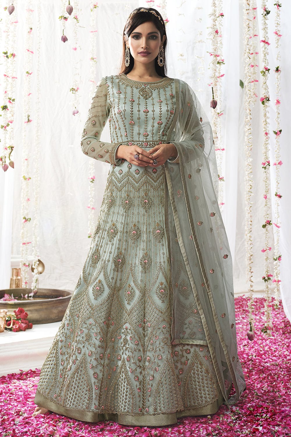 green lehenga suit