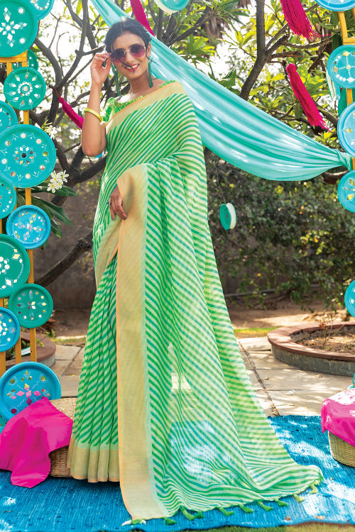 green leheriya saree