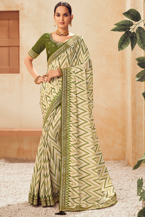 green leheriya saree