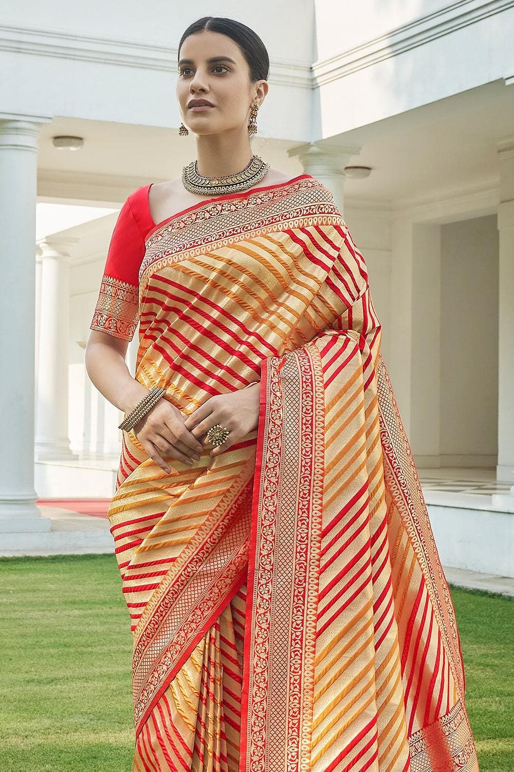 Buy online Gotta Work Leheriya Saree With Blouse from ethnic wear for Women  by Kastiel for ₹1179 at 53% off | 2024 Limeroad.com