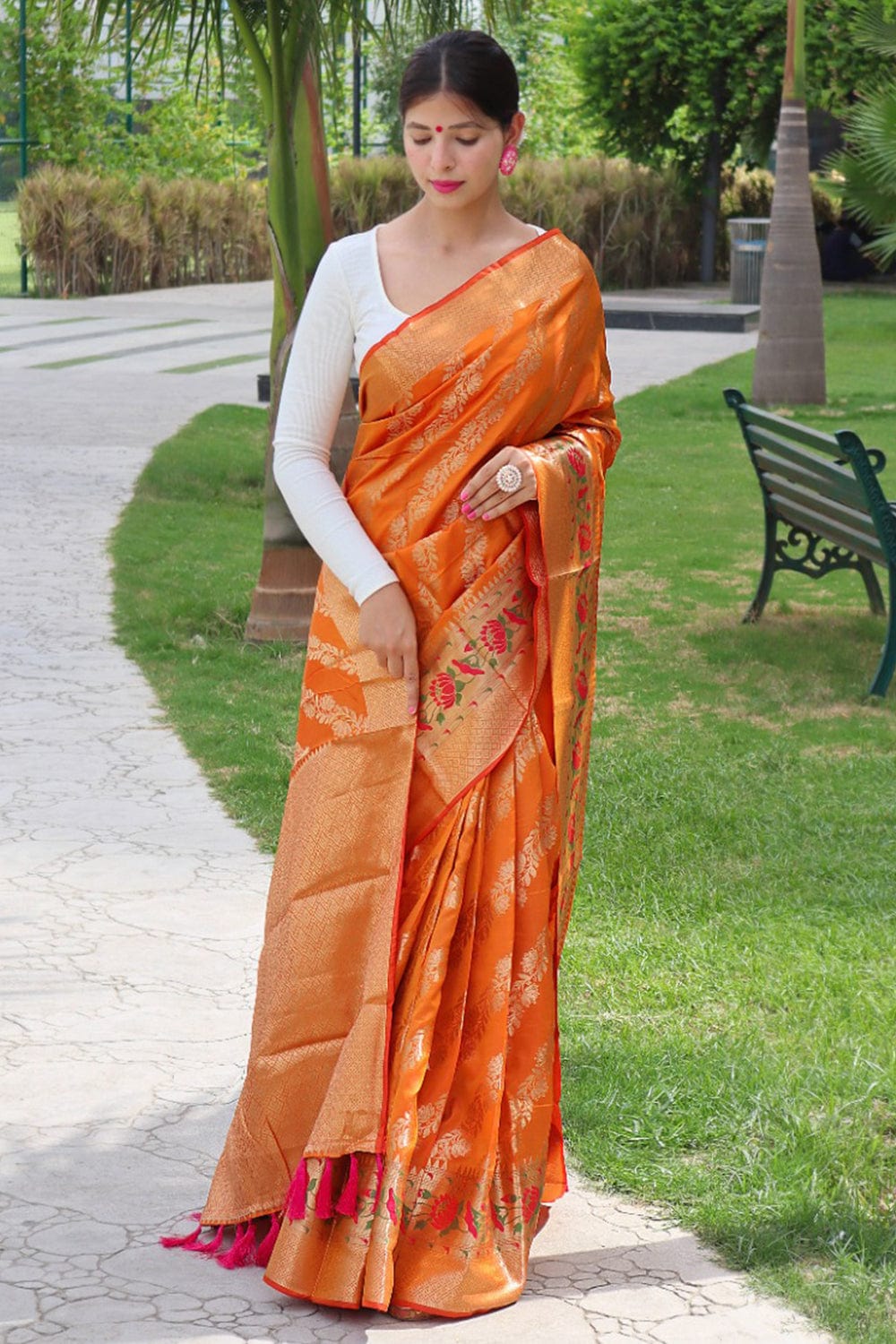 orange leheriya saree