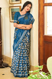 blue linen saree