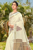 white linen saree