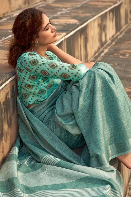 Linen Saree Brunnera Blue Linen Saree saree online