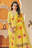 yellow linen saree