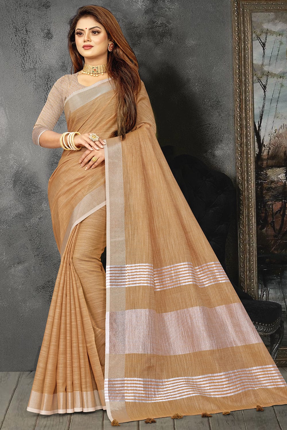 brown linen saree